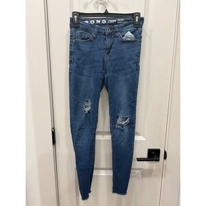 S.O.N.G.‎ Curvy High Rise Skinny Ankle Jeans Distressed Ripped Raw Hem Blue 1/25